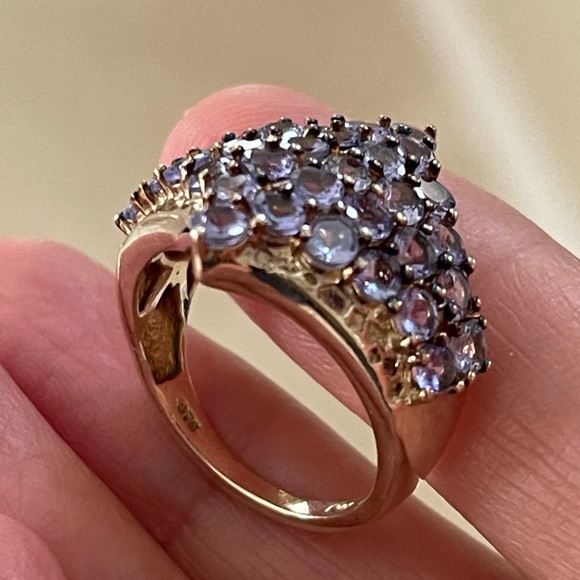 Tanzanite cluster gold plated sterling silver ring - Picture 13 of 13